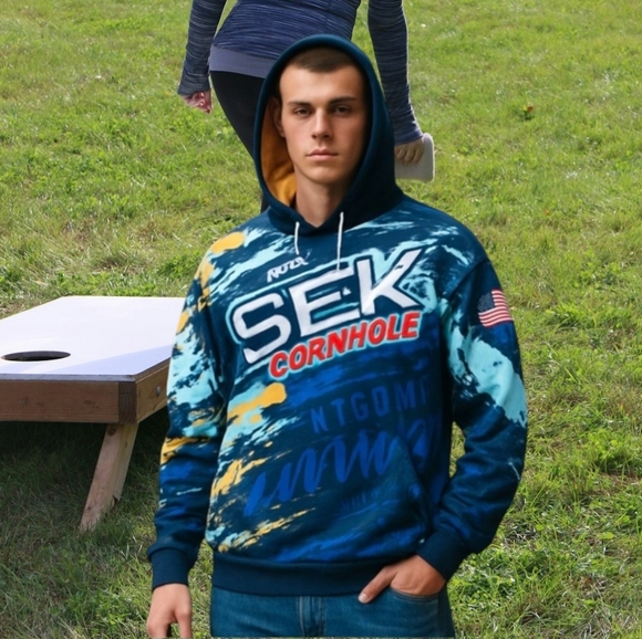 Berserk Colorful blue Kansas Cornhole Rare Graphic Hoodie Sz xL - Picture 1 of 10